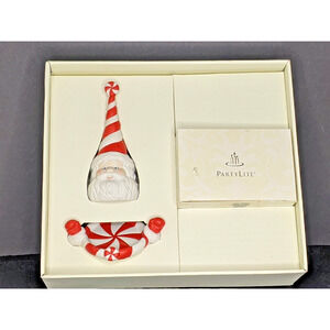 Partylite Ceramic Tea Light Candle Holder Peppermint Santa Snuffer Set Orig Box
